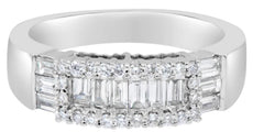 ESTATE .90CT DIAMOND 18K WHITE GOLD 3D ROUND & BAGUETTE WEDDING ANNIVERSARY RING