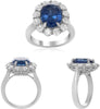 ESTATE 8.98CT DIAMOND & AAA SAPPHIRE PLATINUM OVAL & ROUND PRINCESS DIANA RING
