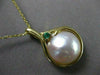 ESTATE .10CT AAA EMERALD & AAA MABE PEARL 14KT YELLOW GOLD PENDANT W/ CHAIN #330
