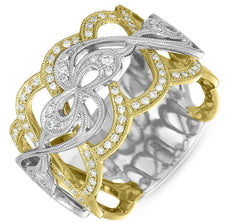 WIDE .28CT DIAMOND 14KT WHITE & YELLOW GOLD 3D OPEN FILIGREE ANNIVERSARY RING