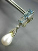 LARGE 3.92CT DIAMOND AAA AQUAMARINE & PEARL 14K WHITE GOLD LEAF HANGING EARRINGS