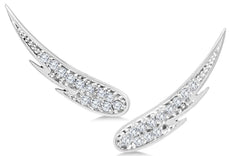 ESTATE .25CT DIAMOND 14KT WHITE GOLD 3D CLASSIC MULTI LEAF EAR CLIMBER EARRINGS