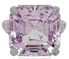 EXTRA LARGE 48.92CT DIAMOND & AAA KUNZITE 18KT WHITE GOLD OCTAGON SOLITAIRE RING