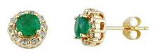 1.35CT DIAMOND & AAA EMERALD 14KT YELLOW GOLD CLASSIC ROUND FLOWER STUD EARRINGS