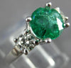 ESTATE 1.70CT DIAMOND & EMERALD 14K WHITE GOLD 3D 3 STONE ENGAGEMENT RING #27134