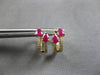 1.03CT DIAMOND & AAA RUBY 14KT YELLOW GOLD 3D PEAR SHAPE & ROUND HUGGIE EARRINGS