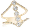 ESTATE .47CT DIAMOND 14KT YELLOW GOLD CLASSIC MULTI FLOWER V SHAPE BAR FUN RING