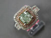 LARGE GIA 1.57CT WHITE PINK & GREEN DIAMOND 18K WHITE & ROSE GOLD 3D SQUARE RING