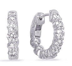 1.50CT DIAMOND 14K WHITE GOLD 3D ROUND SHARED PRONG HUGGIE HOOP HANGING EARRINGS