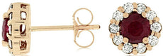 ESTATE 1.3CT DIAMOND & AAA RUBY 14K ROSE GOLD 3D ROUND HALO FLOWER STUD EARRINGS