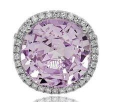 EXTRA LARGE 20.6CT DIAMOND & AAA KUNZITE 18KT WHITE GOLD 3D HALO ENGAGEMENT RING
