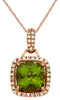 ESTATE LARGE 2.34CT DIAMOND & AAA PERIDOT 14KT ROSE GOLD CUSHION & ROUND PENDANT