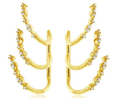 ESTATE .21CT DIAMOND 14K YELLOW GOLD MULTI LEAF FUN EAR CLIMBER HANGING EARRINGS