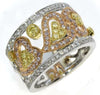 LARGE .90CT WHITE PINK & FANCY YELLOW DIAMOND 18K TRI COLOR GOLD HEART LOVE RING