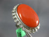 ANTIQUE EXTRA LARGE 1.0CT OLD MINE DIAMOND & AAA CORAL 14KT WHITE GOLD FUN RING