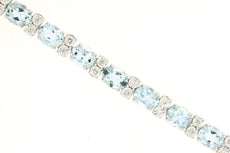 8.13CT DIAMOND & AAA AQUAMARINE 14KT WHITE GOLD 3D OVAL & ROUND TENNIS BRACELET
