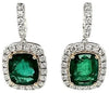 LARGE 11.56CT DIAMOND & AAA EMERALD 18KT 2 TONE GOLD 3D CUSHION & ROUND EARRINGS