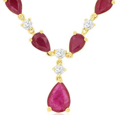 12.50CT DIAMOND & AAA RUBY 14K YELLOW GOLD 3D PEAR SHAPE & ROUND LARIAT NECKLACE