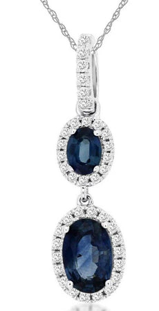 1.07CT DIAMOND & AAA SAPPHIRE 14KT WHITE GOLD OVAL & ROUND FUN FLOATING PENDANT