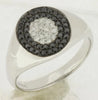 ESTATE .63CT WHITE & BLACK DIAMOND 14KT WHITE GOLD 3D ROUND MULTI ROW MENS RING
