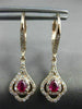 ESTATE .69CT DIAMOND & RUBY 14KT ROSE GOLD 3D TEAR DROP FLOWER HANGING EARRINGS