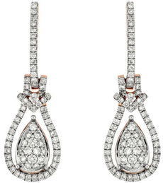 ESTATE .75CT DIAMOND 14K WHITE & ROSE GOLD 3D CLUSTER TEAR DROP HANGING EARRINGS