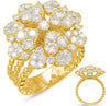 LARGE 1.40CT DIAMOND 14KT YELLOW GOLD MULTI ROW INVIISBLE HEART FLOWER LOVE RING
