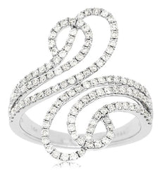 ESTATE LARGE .85CT DIAMOND 14K WHITE GOLD ROUND MULTI LEAF CRISS CROSS LOVE RING