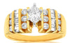 WIDE .97CT DIAMOND 14KT YELLOW GOLD 3D MARQUISE ROUND & BAGUETTE ENGAGEMENT RING