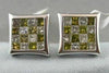 ESTATE 1.84CT FANCY YELLOW & WHITE DIAMOND 14KT WHITE GOLD SQUARE EARRINGS