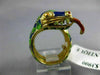 ANTIQUE LARGE AAA BLUE GREEN & RED ENAMEL 18K YELLOW GOLD DRAGON SNAKE RING 2369