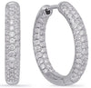 1.07CT DIAMOND 14KT WHITE GOLD 3D 3 ROW PAVE INSIDE OUT HOOP HANGING EARRINGS