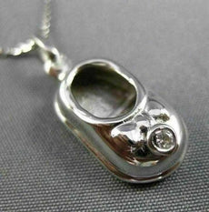 ESTATE .03 DIAMOND 14KT WHITE GOLD HANDCRAFTED BOW BABY GIRL SHOE PENDANT #21949