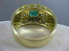 ANTIQUE WIDE 1.25CTW OLD MINE CUT DIAMOND EMERALD 14K GOLD BAND RING 12MM #20008