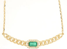 .35CT DIAMOND & AAA EMERALD 14K YELLOW GOLD 3D SQUARE HALO OCTAGON LOVE NECKLACE