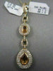 ANTIQUE 3.44CT DIAMOND & AAA EXTRA FACET CITRINE 14K YELLOW GOLD 3D PEAR PENDANT