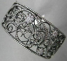 ANTIQUE FILIGREE WIDE 4.70CT DIAMOND 18KT BLACK GOLD FLORAL BANGLE ONE OF A KIND