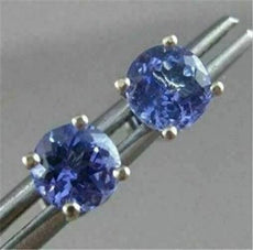 ESTATE 1.70CT AAA TANZANITE 14KT WHITE GOLD ROUND STUD EARRINGS BEAUTIFUL #22315