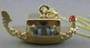 ESTATE ORANG ECORAL BLUE QUARTZ 14K YELLOW GOLD FILIGREE BOAT SHIP PENDANT 20840