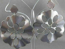 ESTATE LARGE DESIGNER 14K WHITE GOLD ROUND HANGING FLOWER HOOP EARRINGS 50M 2584