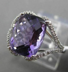 ANTIQUE LARGE 4.36CTW DIAMOND & AAA EXTRA FACET AMETHYST 14KT WHITE GOLD RING