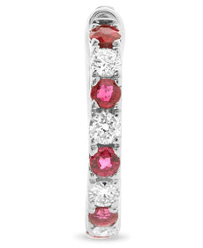 1.17CT DIAMOND & AAA RUBY 14K WHITE GOLD 3D INSIDE OUT HOOP HANGING EARRINGS