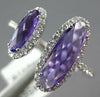 ESTATE 1.59CT DIAMOND & AAA AMETHYST 18K WHITE GOLD ELONGATED OVAL HALO FUN RING