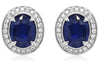 4.47CT DIAMOND & AAA SAPPHIRE 18KT WHITE GOLD OVAL & ROUND HALO FLOWER EARRINGS