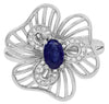 ESTATE .69CT DIAMOND & AAA SAPPHIRE 14K WHITE GOLD OVAL & ROUND FLOWER ROSE RING