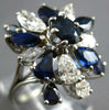 ESTATE LARGE 2.0CT DIAMOND & AAA SAPPHIRE 18KT WHITE GOLD 3D FLOWER CLUSTER RING