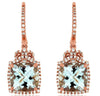 4.22CT DIAMOND & AAA AQUAMARINE 14KT ROSE GOLD CUSHION & ROUND HANGING EARRINGS