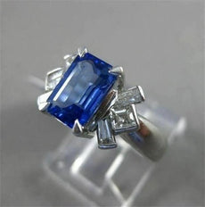 ANTIQUE WIDE 2.09CT DIAMOND & AAA SAPPHIRE PLATINUM EMERALD CUT ENGAGEMENT RING