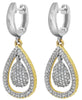 .55CT DIAMOND 14K TWO TONE GOLD 3D PAVE DOUBLE TEAR DROP HUGGIE HANGING EARRINGS