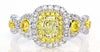 .93CT WHITE & FANCY YELLOW DIAMOND 18KT 2 TONE GOLD DOUBLE HALO ENGAGEMENT RING